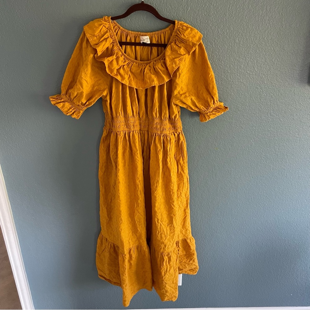 Yellow Universal Thread Midi Dress Large 12 14 Golden Fall Autumn EUC Pockets 🍂